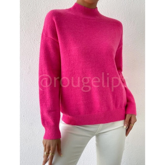 Hot Pink Turtleneck Knit Pullover Sweater Long SLeeve - Picture 5 of 8
